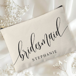 Ivory Cream Bridesmaid Moderne Kalligraphie Zubehörtasche