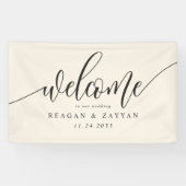 Ivory Cream Calligraphy Simple Wedding Willkommen Banner (Horizontal)