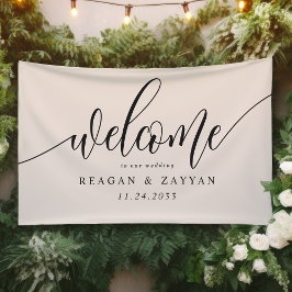 Ivory Cream Calligraphy Simple Wedding Willkommen Banner
