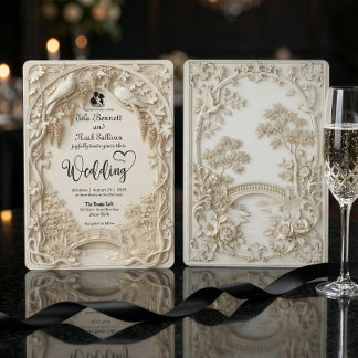 Ivory Cream Faux Bas-Relief Elegant Wedding Einladung