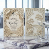 Ivory Cream Faux Bas-Relief Elegant Wedding Einladung