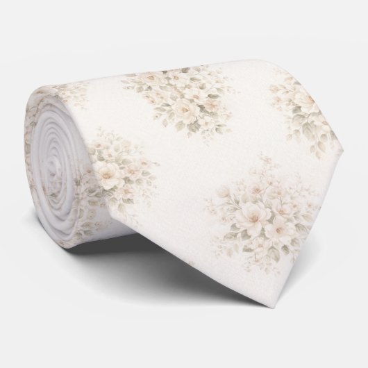 Ivory Cream Floral Bouquet Krawatte (Gerollt)