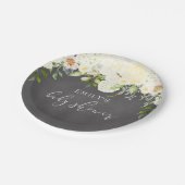 Ivory Cream Floral Greenery Chalkboard Babydusche Pappteller (Schrägansicht)