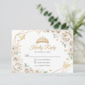 Ivory Cream Gold Floral Quinceanera Reply RSVP Karte (Stehend Vorderseite)