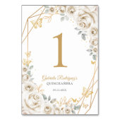 Ivory Cream Gold Floral Quinceanera Tischnummer (Rückseite)