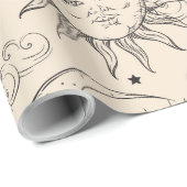 Ivory Cream Magic Vintag Celestial Sun Moon Stars Geschenkpapier (Rolleneckpunkt)