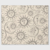 Ivory Cream Magic Vintag Celestial Sun Moon Stars Geschenkpapier (Flach)