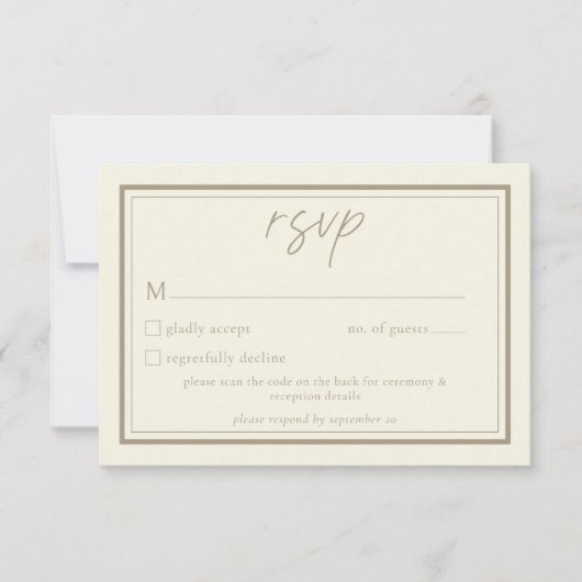 Ivory Cream Minimalist Frame Wedding QR Code RSVP Karte (Vorderseite)