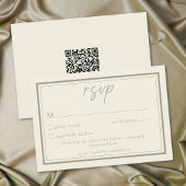 Ivory Cream Minimalist Frame Wedding QR Code RSVP Karte