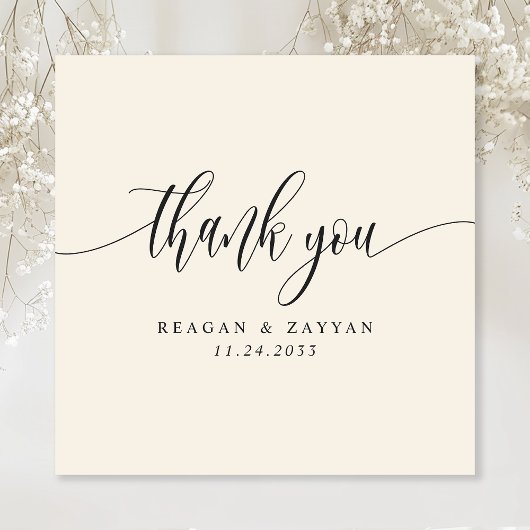 Ivory Cream Minimalistische Script Wedding Dankeskarte