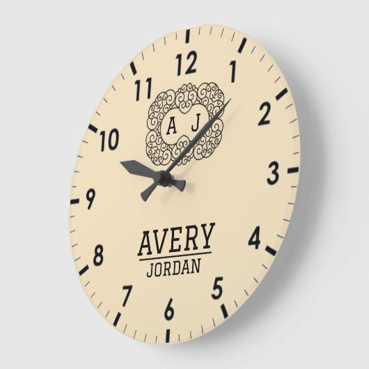 Ivory Cream Personalized Custom Monogram Classic Große Wanduhr (Winkel)