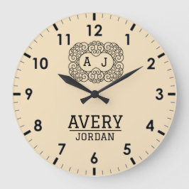 Ivory Cream Personalized Custom Monogram Classic  Große Wanduhr