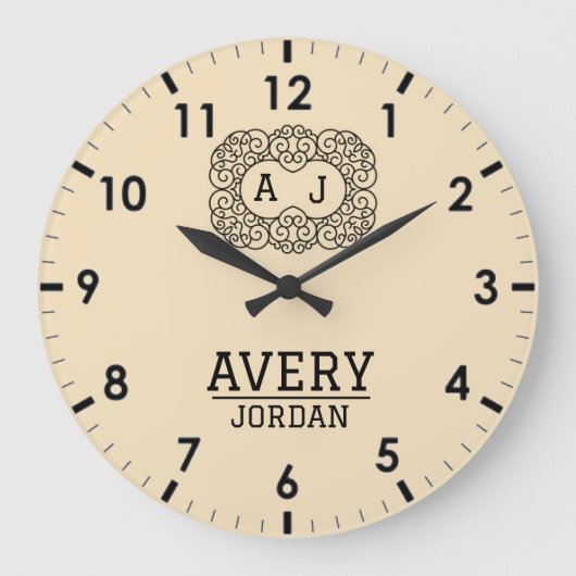 Ivory Cream Personalized Custom Monogram Classic Große Wanduhr (Vorderseite)