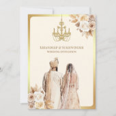 Ivory Cream Rose Floral Anand Karaj Sikh Wedding Einladung (Vorderseite)
