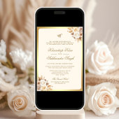 Ivory Cream Rose Floral Anand Karaj Sikh Wedding Einladung