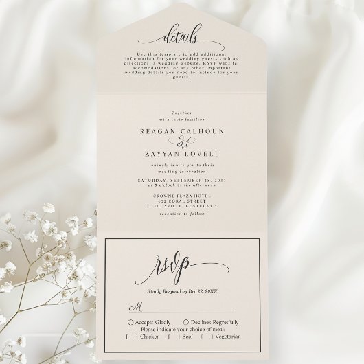 Ivory Cream Simple Modern Script All In One Einladung