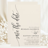 Ivory Cream Simple Modern Script Save the Date