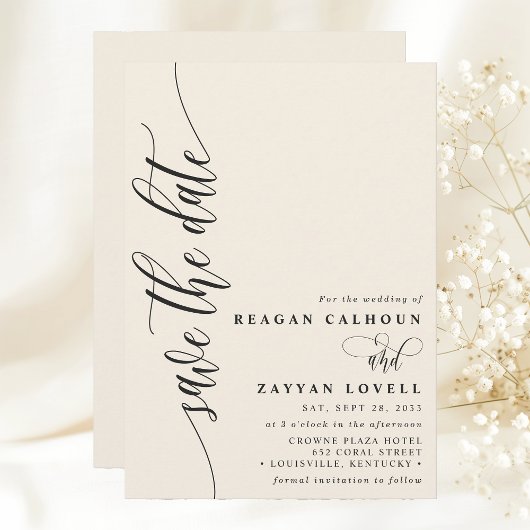 Ivory Cream Simple Modern Script Save the Date