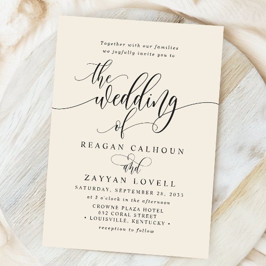 Ivory Cream Simple Modern Script Wedding Einladung