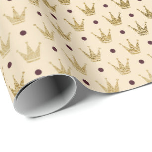 Ivory Creamy Gold khaki kleine Punkte Kronprinzess Geschenkpapier