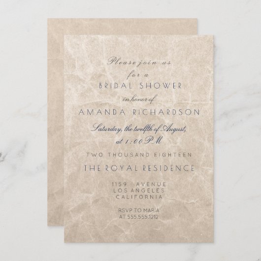 Ivory Crumpled Card Kraft Brautparty Party Einladung (Vorne/Hinten)