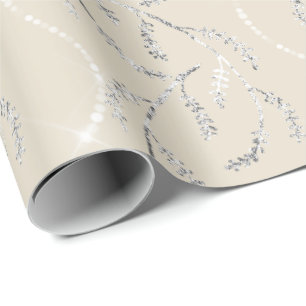 Ivory Crystal Laurel Floral Silver Diamonds Geschenkpapier
