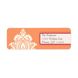 Ivory Damask auf Korallen mit Rot