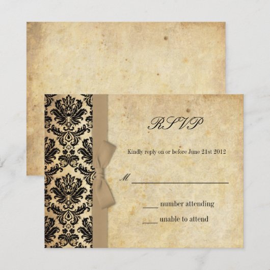 Ivory Damask Bow Wedding RSVP (Vorne/Hinten)