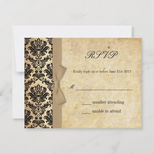 Ivory Damask Bow Wedding RSVP Karte (Vorderseite)