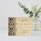 Ivory Damask Bow Wedding RSVP Karte (Stehend Vorderseite)