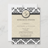 Ivory Damask Monogram Probe Dinner Card Einladung (Vorderseite)