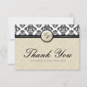 Ivory Damask Monogram Wedding Danke Card (Vorderseite)