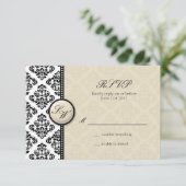 Ivory Damask Monogram Wedding RSVP Karte (Stehend Vorderseite)
