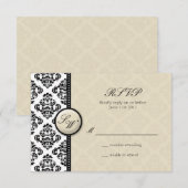 Ivory Damask Monogram Wedding RSVP Karte (Vorne/Hinten)