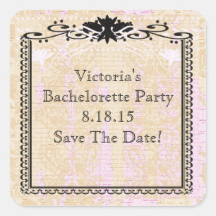 Ivory Damask und Lace Bachelorette Save the Date - Quadratischer Aufkleber