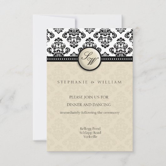 Ivory Damask Wedding Empfang Card Einladung (Vorderseite)