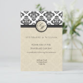 Ivory Damask Wedding Empfang Card Einladung (Stehend Vorderseite)