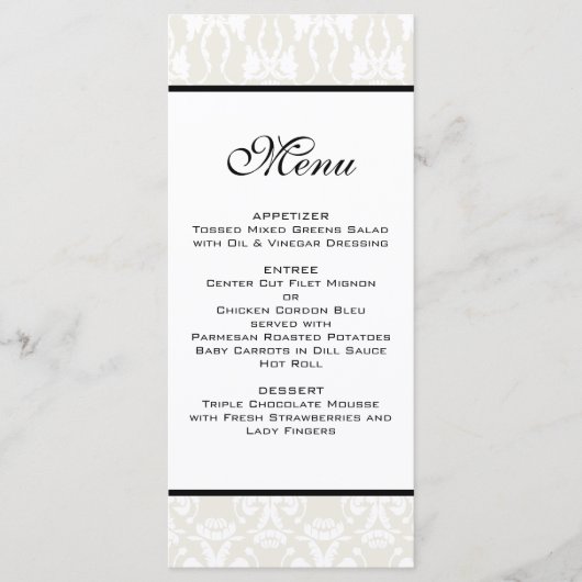 Ivory Damask Wedding Menu Menükarte (Vorderseite)