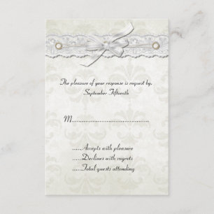 Ivory Damask Wedding RSVP Card Karte