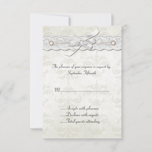 Ivory Damask Wedding RSVP Card Karte (Vorderseite)