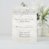 Ivory Damask Wedding RSVP Card Karte (Stehend Vorderseite)