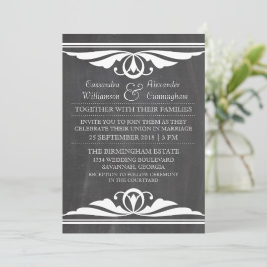 Ivory Deko Chalkboard Wedding Einladung (Stehend Vorderseite)