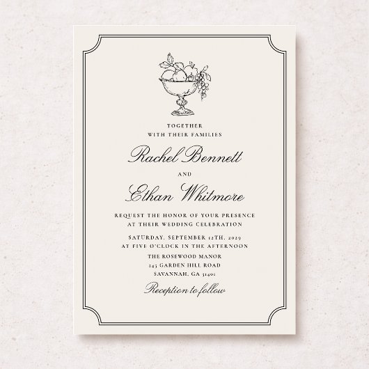 Ivory Double Frame Fruit Bowl Wedding Invitation Ankündigung