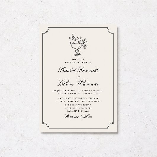 Ivory Double Frame Fruit Bowl Wedding Invitation Ankündigung