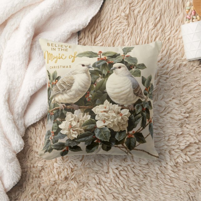 Ivory Doves Christmas Holly Magic Kissen (Decke)