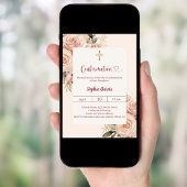 Ivory dusty rose florals Confirmation Einladung