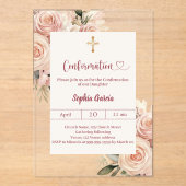 Ivory dusty rose florals luxury Confirmation Acryleinladungen (Vorderseite)