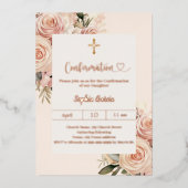 Ivory dusty rose florals luxury Confirmation Folieneinladung (Vorderseite)