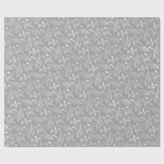 Ivory Ecru Verlasse Blumenmuster auf schick grau Geschenkpapier (Flach)