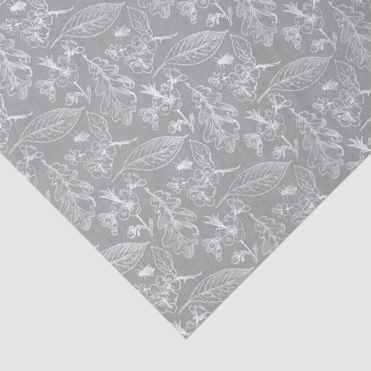 Ivory Ecru Verlasse Blumenmuster auf schick grau Seidenpapier (Ausschnitt)